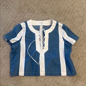 Blue and White Striped Lace-Up Top